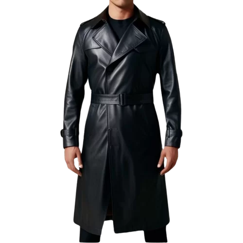 Trench en cuir homme cuir agneau noir modèle tribaly