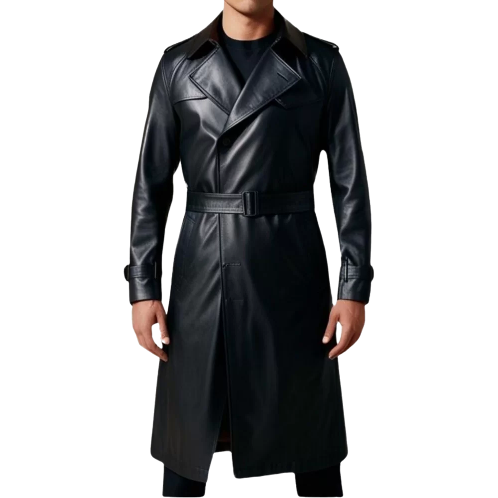 Trench en cuir homme cuir agneau noir modèle tribaly
