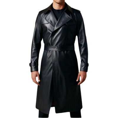 Trench en cuir homme cuir agneau noir modèle tribaly