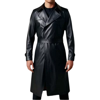 Trench en cuir homme cuir agneau noir modèle tribaly