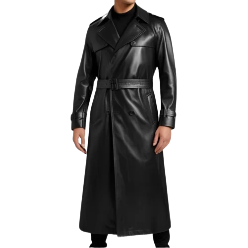 Trench long en cuir homme cuir agneau noir modèle Marlon
