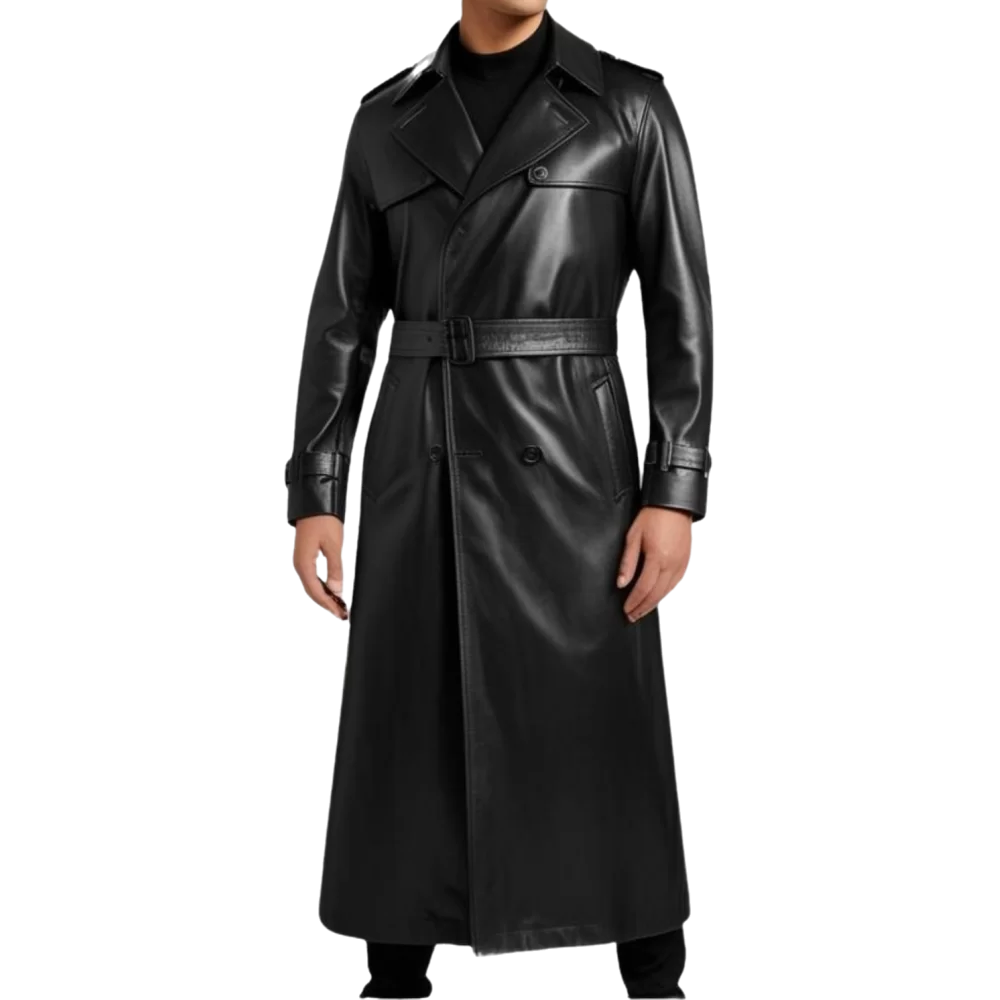 Trench long en cuir homme cuir agneau noir modèle Marlon