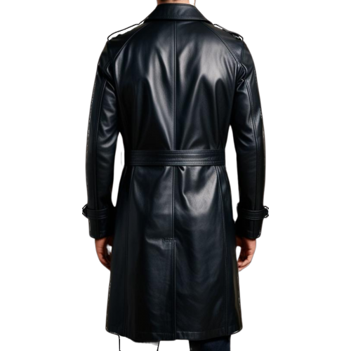 Manteau Trench en cuir homme cuir agneau noir modèle Roberto
