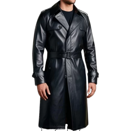 Manteau Trench en cuir homme cuir agneau noir modèle Roberto