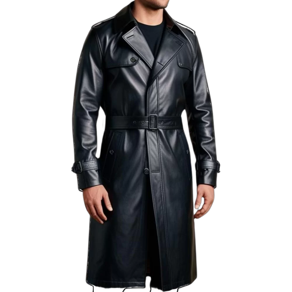 Manteau Trench en cuir homme cuir agneau noir modèle Roberto