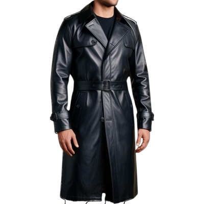 Manteau Trench en cuir homme cuir agneau noir modèle Roberto