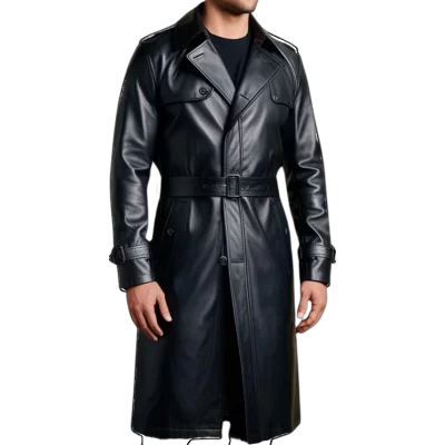 Manteau Trench en cuir homme cuir agneau noir modèle Roberto