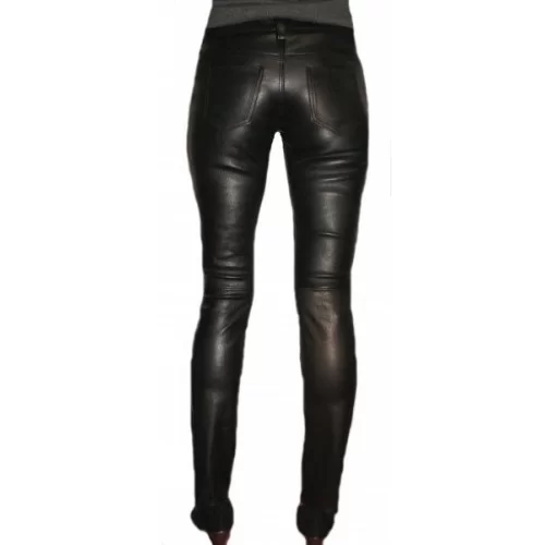 Pantalon cuir en agneau stretch noir modèle Fany