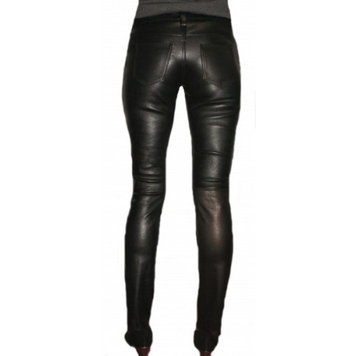 Pantalon cuir en agneau stretch noir modèle Fany