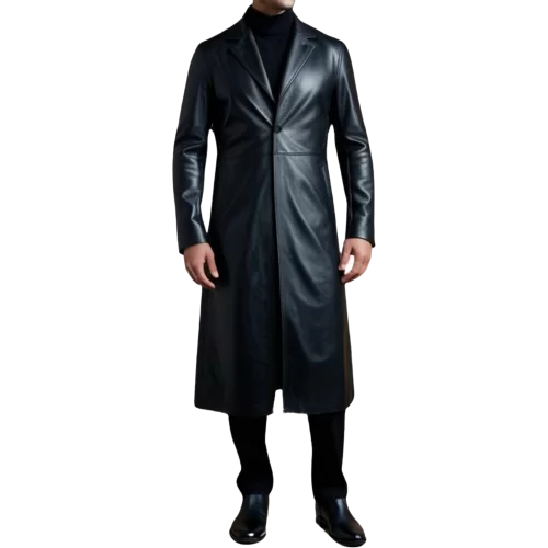 Manteau long en cuir homme cuir agneau noir modèle Myrialo