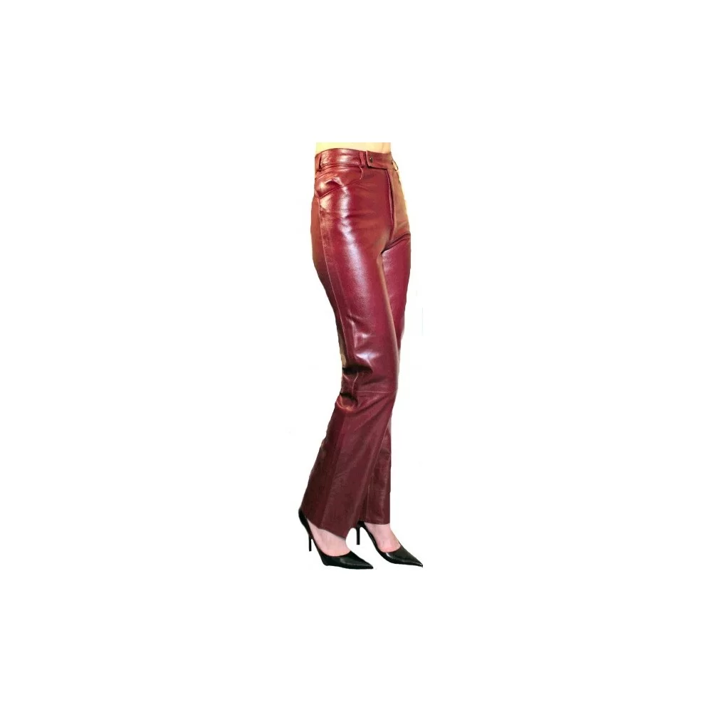 Pantalon en cuir d'agneau bordeaux modèle Anouchka