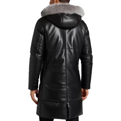 Trois quart doudoune longue homme capuche amovible bords renard argenté véritable modèle Courssa