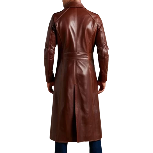 Maxi manteau en cuir homme cuir agneau marron modèle Amerique