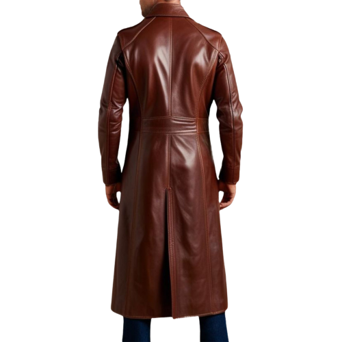 Maxi manteau en cuir homme cuir agneau marron modèle Amerique