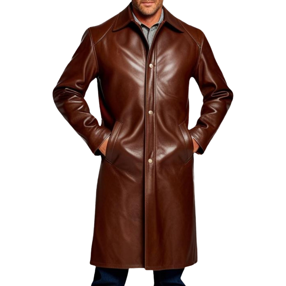 Manteau en cuir agneau homme cuir marron  modèle brocialo