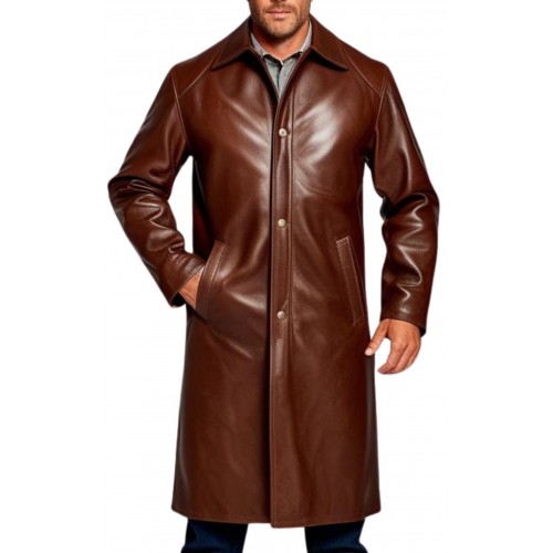 Manteau en cuir agneau homme cuir marron  modèle brocialo