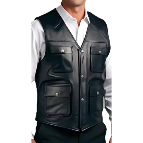 Gilet cuir style reporteur modèle homme en agneau noir modèle Galeo