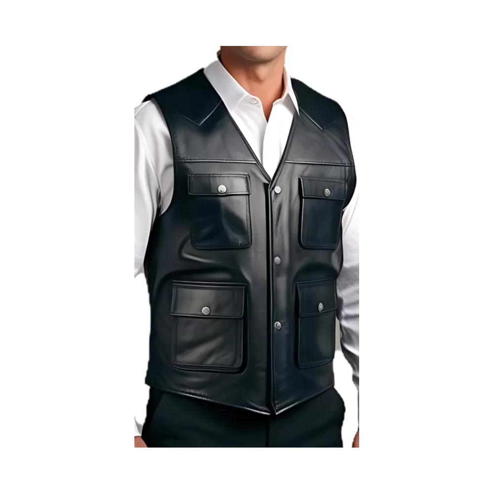 Gilet cuir style reporteur modèle homme en agneau noir modèle Galeo