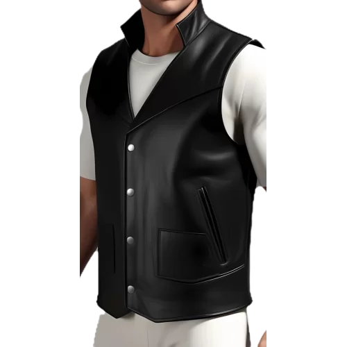Gilet cuir homme en agneau noir tout cuir modèle Lazaro