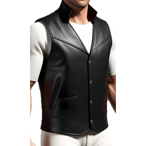 Gilet cuir homme en agneau noir tout cuir modèle Lazaro