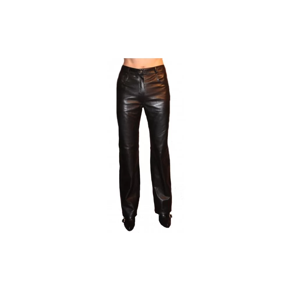 Pantalon en cuir femme en agneau plongé noir modèle Anny