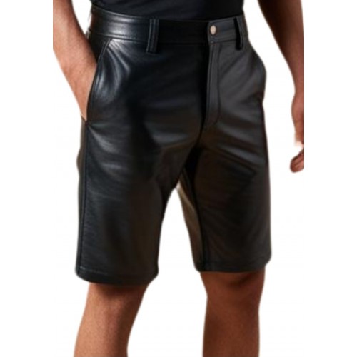 Bernuda cuir homme en agneau noir zip côté modèle Atonio