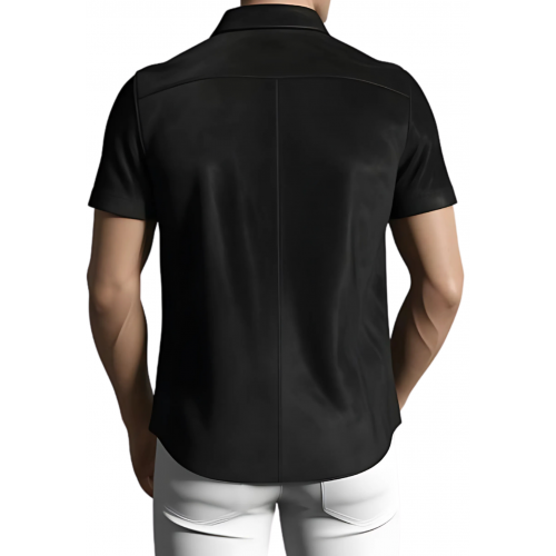 Chemise manches courtes bicolore en agneau velours noir et blanc modèle Oruce