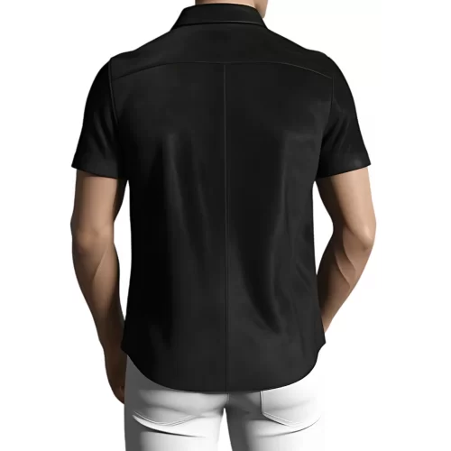 Chemise manches courtes bicolore en agneau velours noir et blanc modèle Oruce