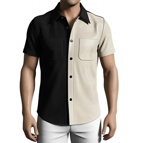 Chemise manches courtes bicolore en agneau velours noir et blanc modèle Oruce