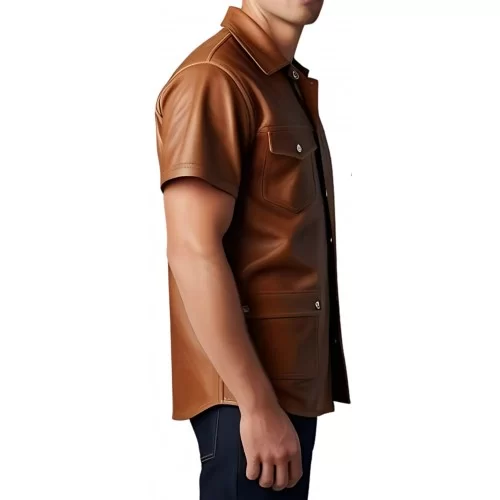 Chemise manches courtes homme en agneau marron modèle Ernest