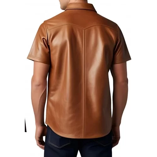 Chemise manches courtes homme en agneau marron modèle Ernest