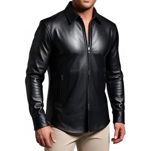 Chemise homme en cuir d'agneau noir modèle Chorusse