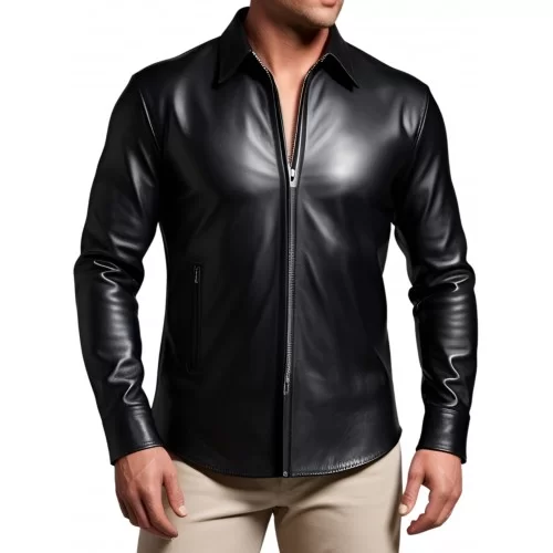 Chemise homme en cuir d'agneau noir modèle Chorusse