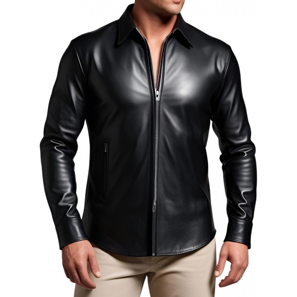 Chemise homme en cuir d'agneau noir modèle Chorusse
