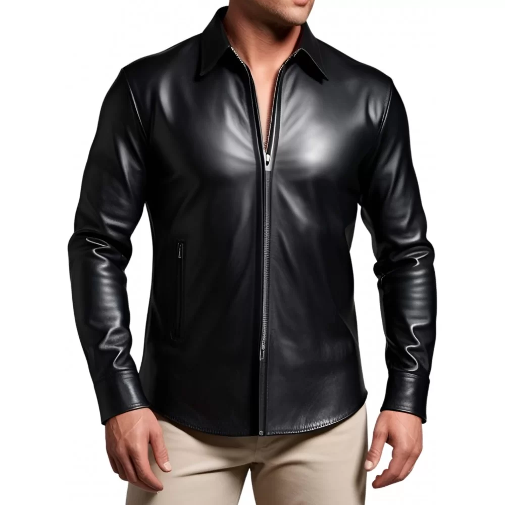 Chemise homme en cuir d'agneau noir modèle Chorusse