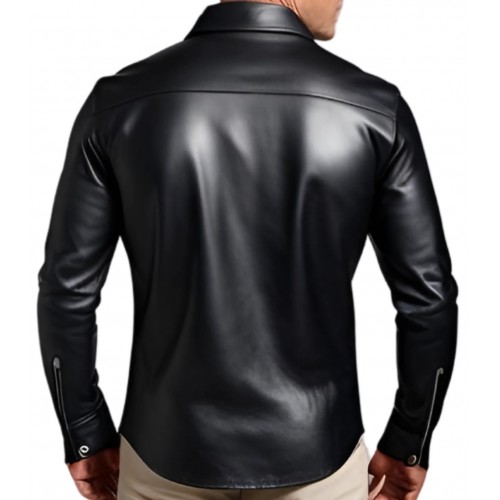 Chemise homme en cuir d'agneau noir modèle Chorusse
