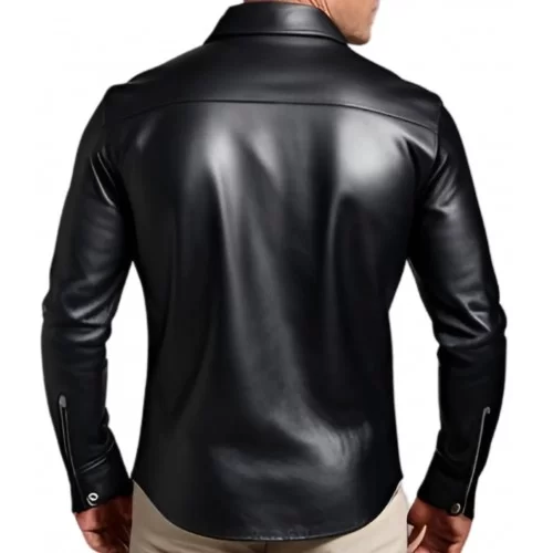 Chemise homme en cuir d'agneau noir modèle Chorusse