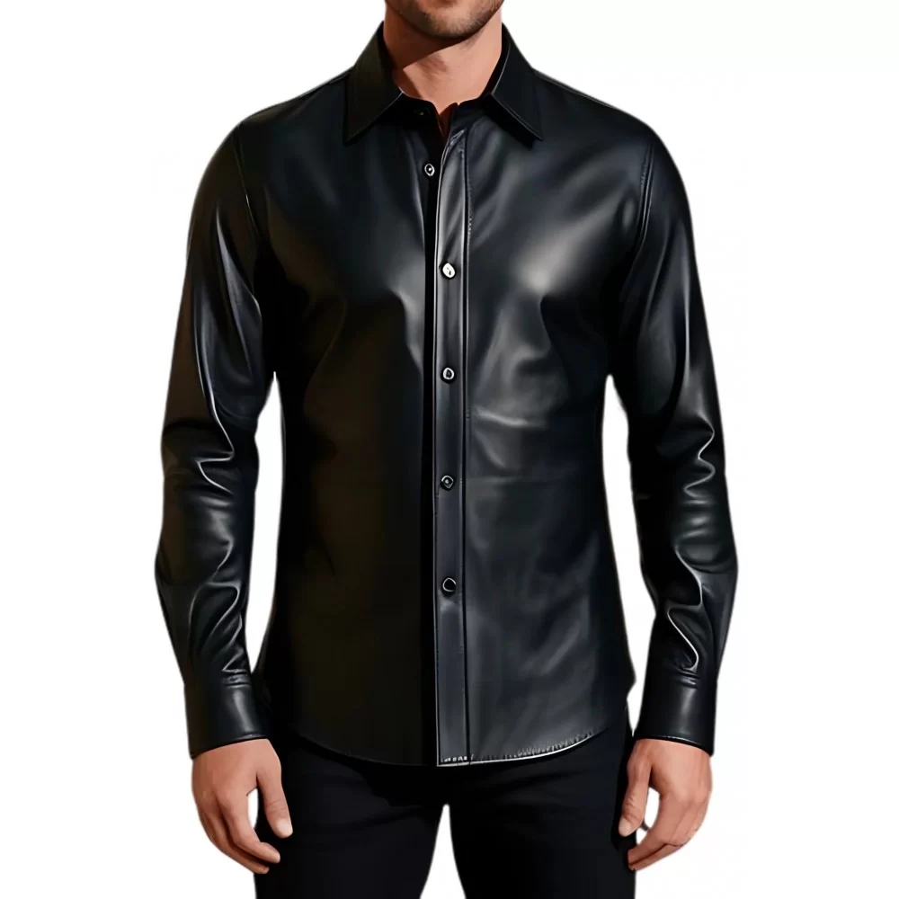 Chemise cuir agneau couleur noir fermée par boutons modèle Paolo