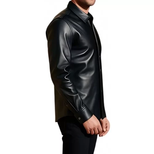 Chemise cuir agneau couleur noir fermée par boutons modèle Paolo