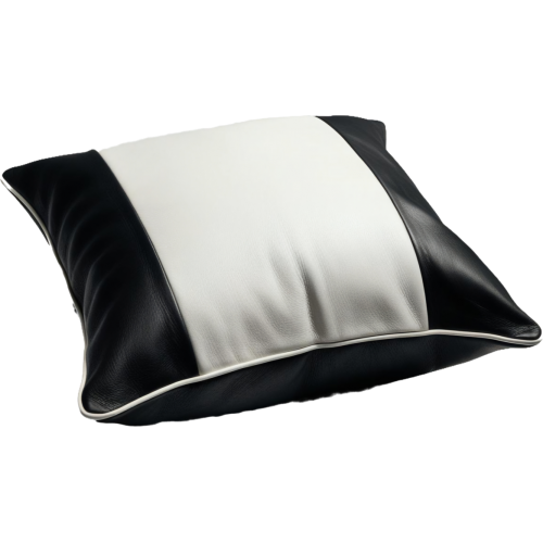Coussin ou oreiller en cuir agneau 2 couleurs noir et blanc 45 x 45 cm housse ref : 004