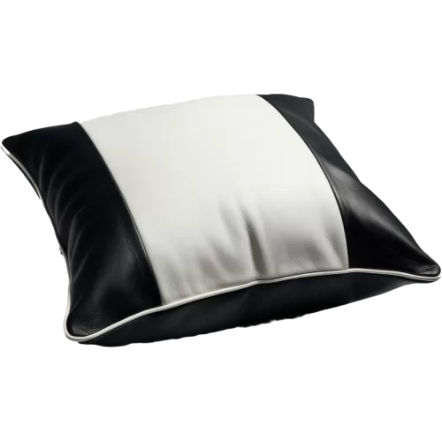 Coussin ou oreiller en cuir agneau 2 couleurs noir et blanc 45 x 45 cm housse ref : 004