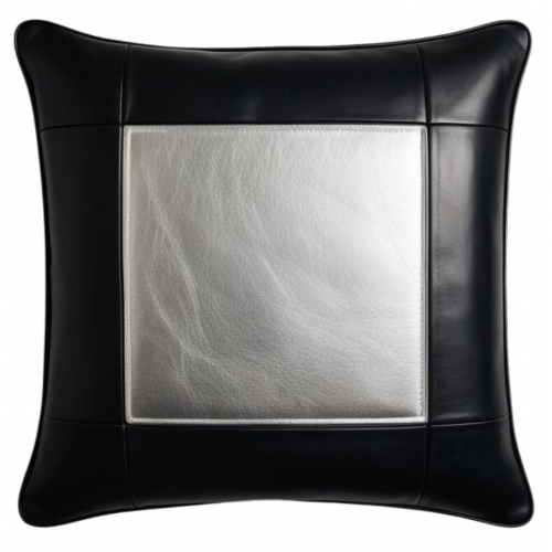 Coussin ou oreiller en cuir agneau 2 couleurs noir et argent 50 x 50 cm housse ref: 015