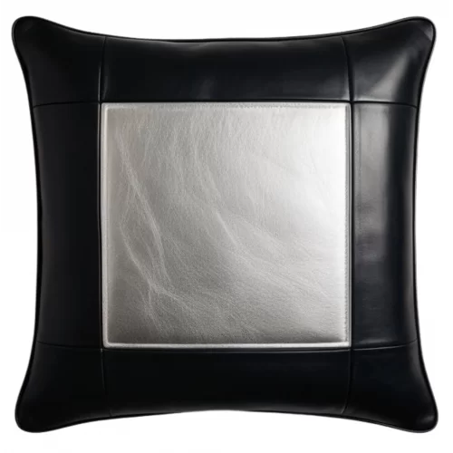 Coussin ou oreiller en cuir agneau 2 couleurs noir et argent 50 x 50 cm housse ref: 015