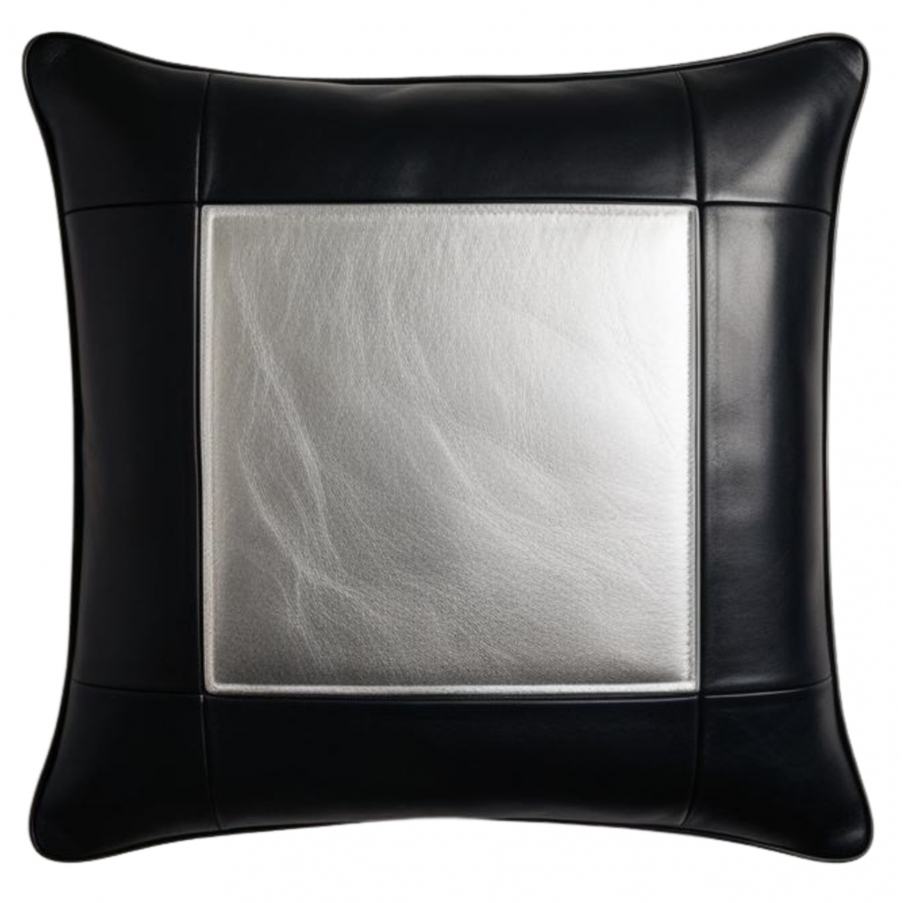 Coussin ou oreiller en cuir agneau 2 couleurs noir et argent 50 x 50 cm housse ref: 015