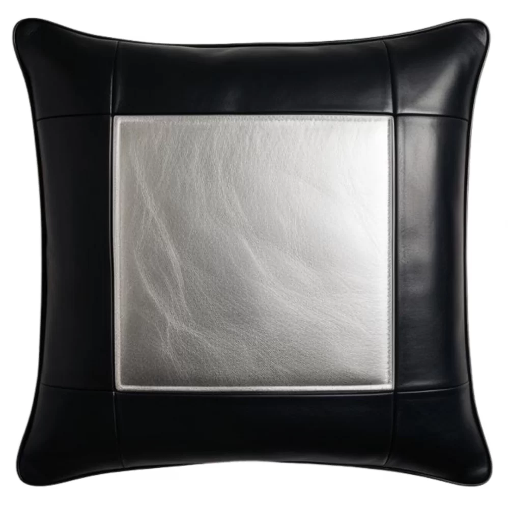 Coussin ou oreiller en cuir agneau 2 couleurs noir et argent 50 x 50 cm housse ref: 015