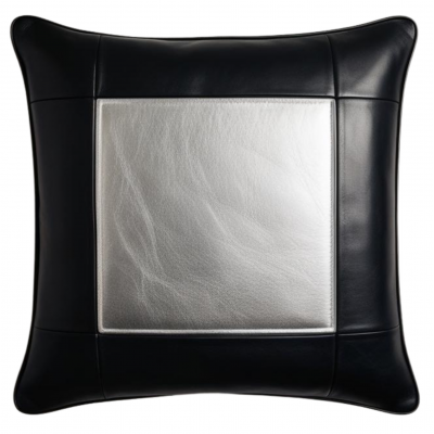 Coussin ou oreiller en cuir agneau 2 couleurs noir et argent 50 x 50 cm housse ref: 015