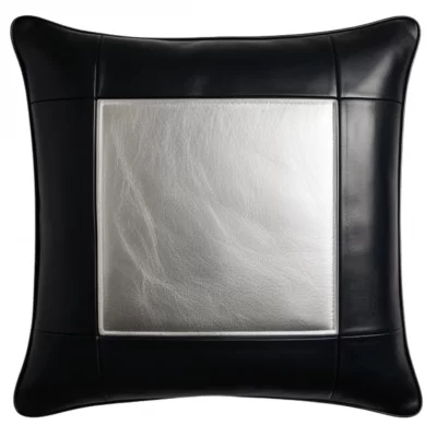 Coussin ou oreiller en cuir agneau 2 couleurs noir et argent 50 x 50 cm housse ref: 015