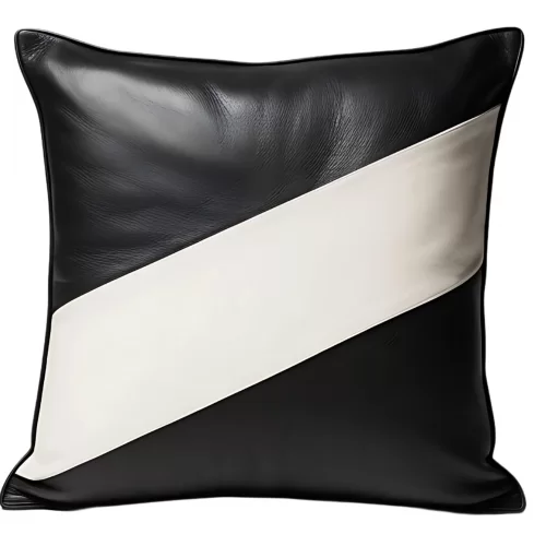 Coussin ou oreiller en cuir agneau 2 couleurs noir et blanc 50 x 50 cm housse ref: 016