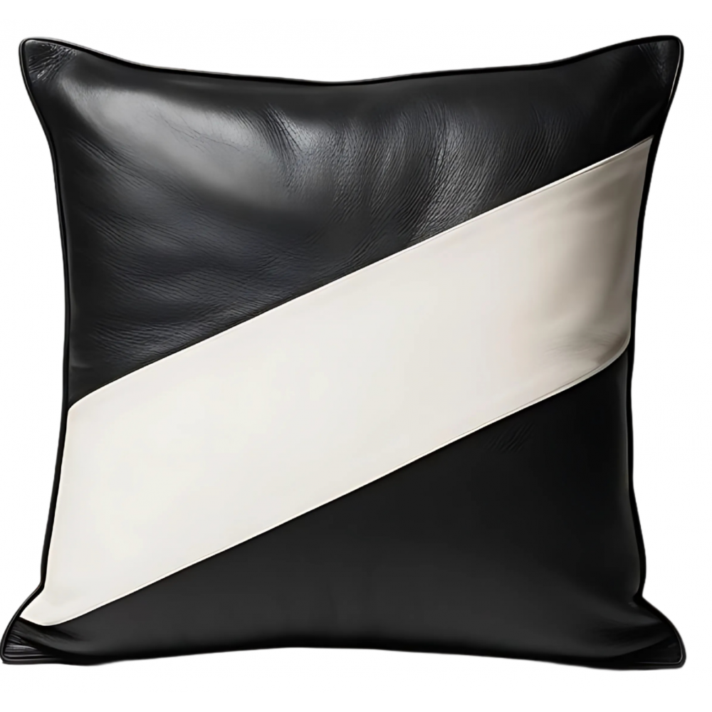 Coussin ou oreiller en cuir agneau 2 couleurs noir et blanc 50 x 50 cm housse ref: 016