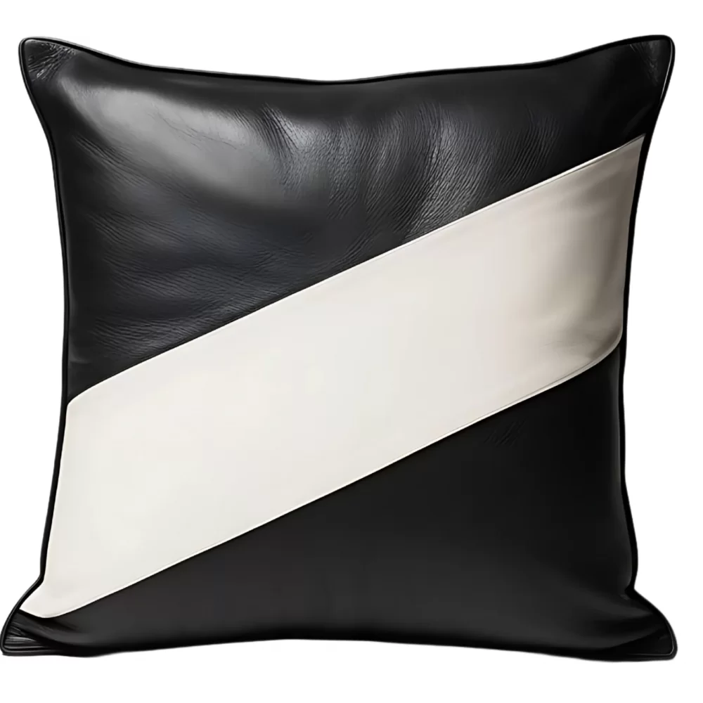 Coussin ou oreiller en cuir agneau 2 couleurs noir et blanc 50 x 50 cm housse ref: 016